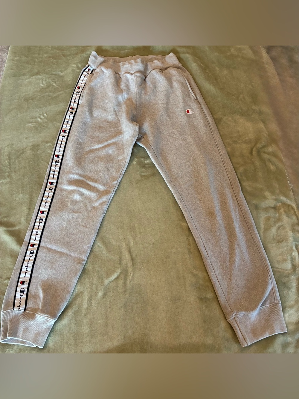 Men’s Champion Light Gray Joggers with Logo Tape Size Medium